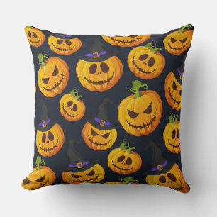 SCHWARZ MIT ORANGE HALLOWEEN PUMPKINS MIT HATTEN KISSEN