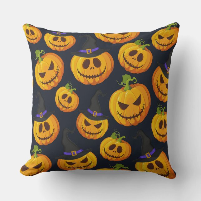 SCHWARZ MIT ORANGE HALLOWEEN PUMPKINS MIT HATTEN KISSEN (Vorderseite)