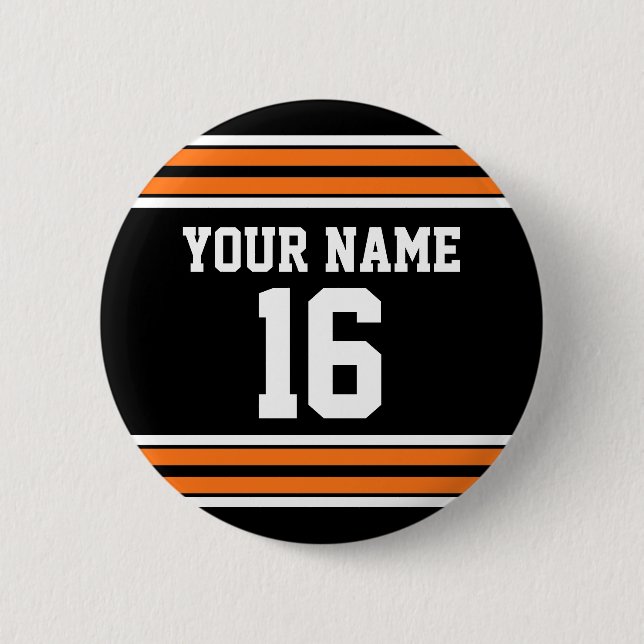 Schwarz mit Orange White Stripes Team Jersey Button (Vorderseite)