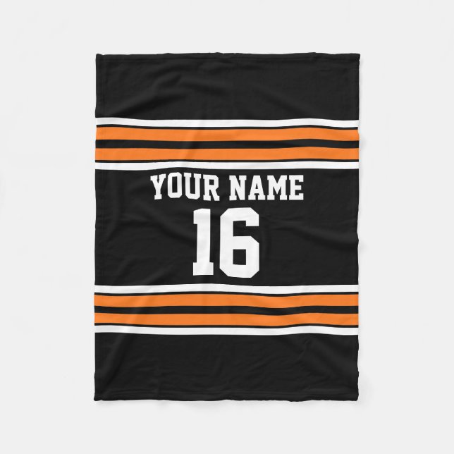 Schwarz mit Orange White Stripes Team Jersey Fleecedecke (Vorderseite)