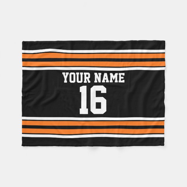 Schwarz mit Orange White Stripes Team Jersey Fleecedecke (Vorderseite (Horizontal))
