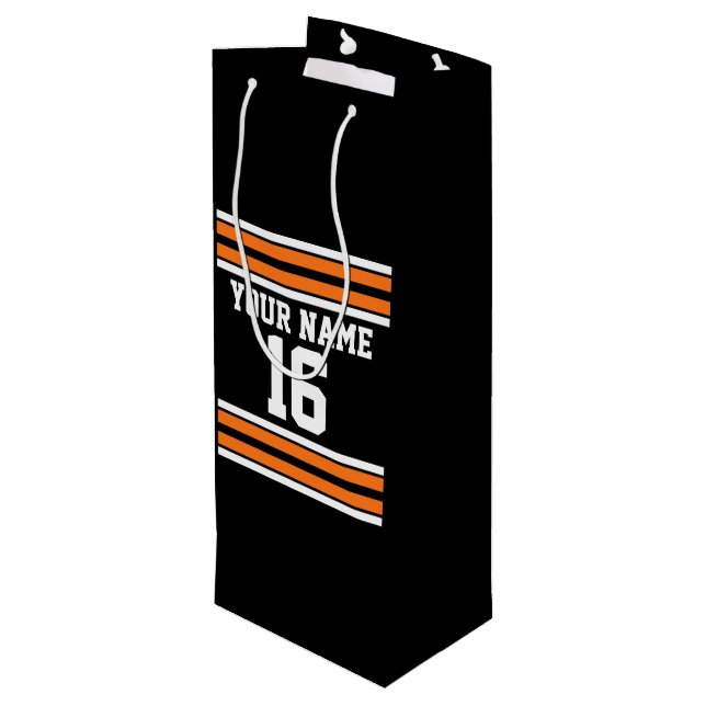 Schwarz mit Orange White Stripes Team Jersey Geschenktüte Für Weinflaschen (Rückseite Schrägansicht)