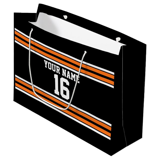 Schwarz mit Orange White Stripes Team Jersey Große Geschenktüte (Vorderseite Schrägansicht)