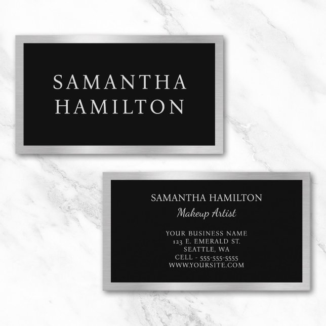 Schwarz mit palem silber-grauen Gradient Glam-Rahm Visitenkarte (Black with Pale Silver Grey Gradient Glam Border Business Card)