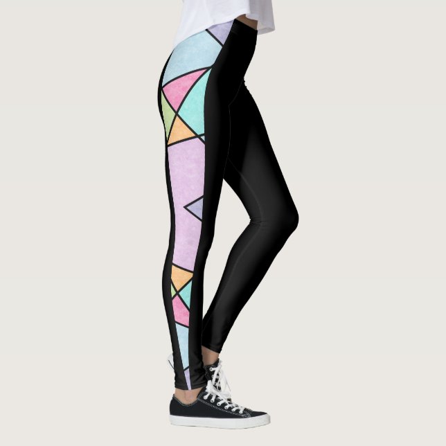 Schwarz mit Pastellfarben Geometrisch Modernes Abs Leggings (Rechts)