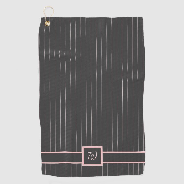 Schwarz mit Pink Pinstripes Golf Handtuch (Vorderseite)