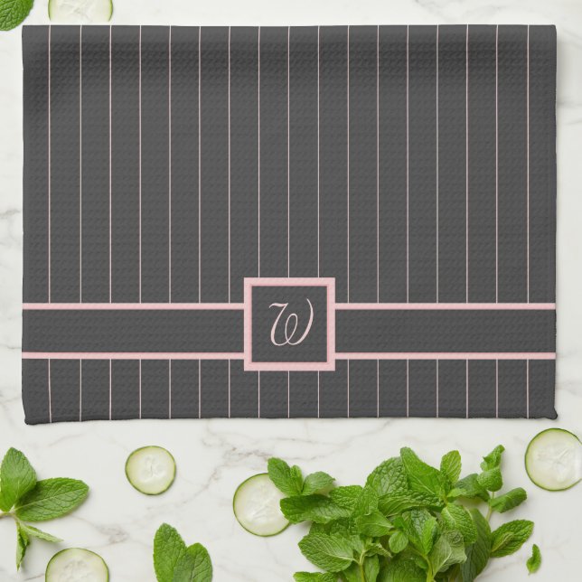 Schwarz mit Pink Pinstripes Küche Handtuch (Gefaltet)