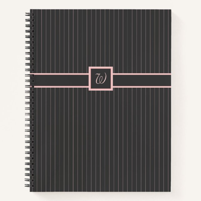 Schwarz mit Pink Pinstripes Spiralnotebook Notizbuch (Vorderseite)
