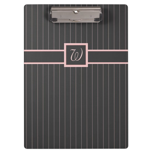 Schwarz mit Pink Pinstripes Zwischenablage Klemmbrett (Vorderseite)