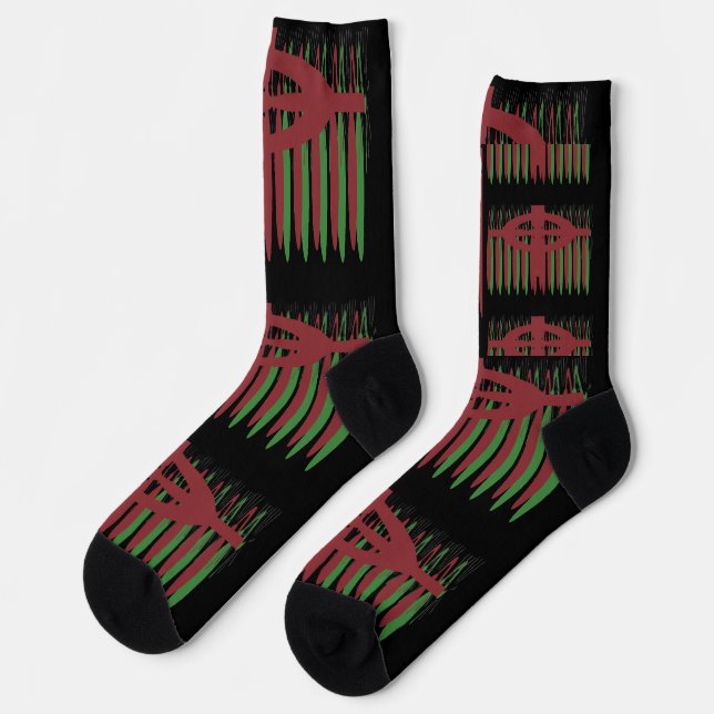 SCHWARZ MIT PLUM UND GRÜNEN PATTERN SOCKEN (Linkes Detail)