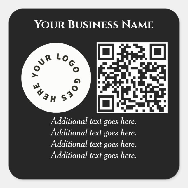 Schwarz mit QR-Code fügen Sie Ihren eigenen Text u Quadratischer Aufkleber (Vorderseite)