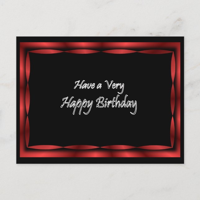 Schwarz mit Red Ribbon Happy Birthday - anpassen Postkarte (Vorderseite)