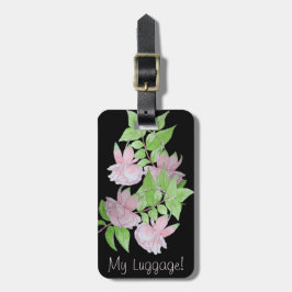 Schwarz mit rosa Blume im Blumendruck Gepäckanhänger