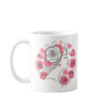 Schwarz mit rosa Blume Kaffeefrau Tasse