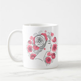 Schwarz mit rosa Blume Kaffeefrau Tasse