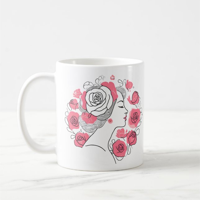 Schwarz mit rosa Blume Kaffeefrau Tasse (Links)