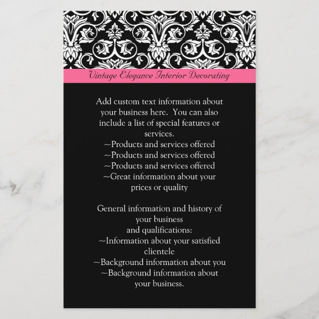 Schwarz mit rosa Leidenschaft Damask Flyer (Vorne)