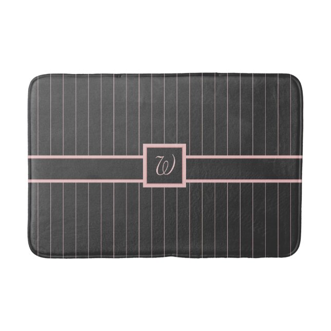 Schwarz mit rosa Pinstripes Bath Mat Badematte (Vorderseite)