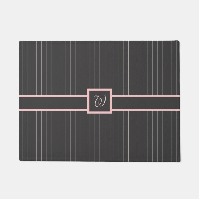 Schwarz mit rosa Pinstripes Doormat Fußmatte (Vorderseite)
