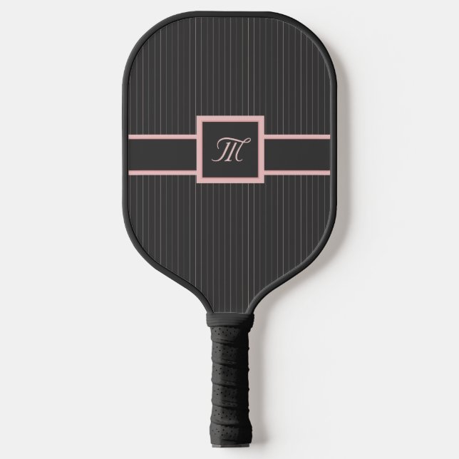 Schwarz mit rosa Pinstripes Pickleball Schläger (Vorderseite)