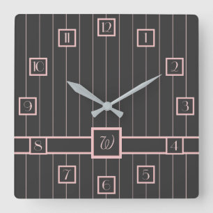 Schwarz mit rosa Pinstripes Quadratische Wanduhr