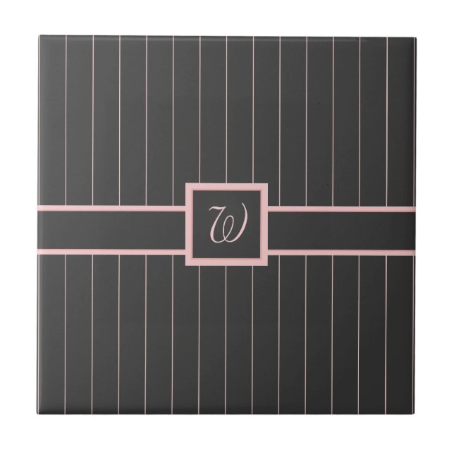 Schwarz mit rosa Pinstripes Tile Fliese (Vorderseite)