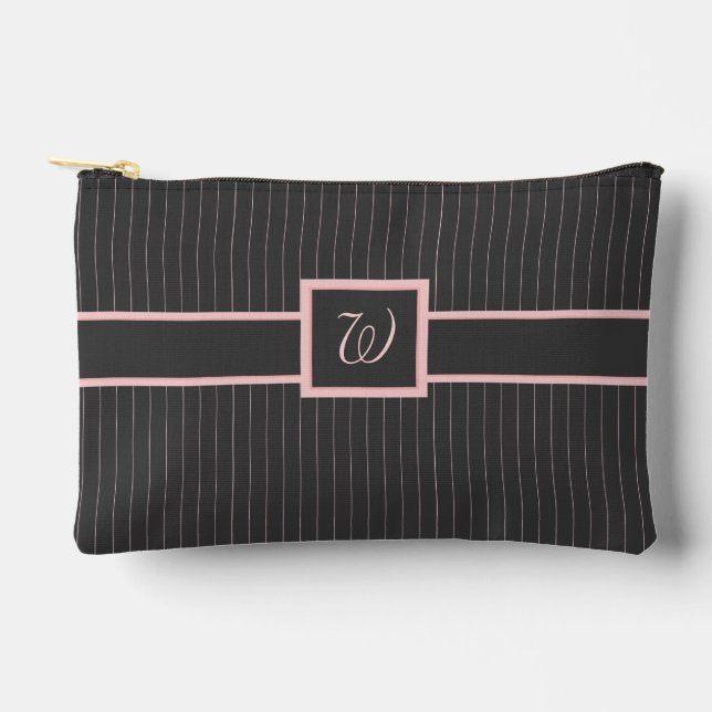 Schwarz mit rosa Pinstripes Zubehörtasche (Vorderseite)