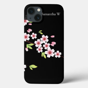 Schwarz mit Rosa und grünem Kirschblossom Sakura Case-Mate iPhone Hülle