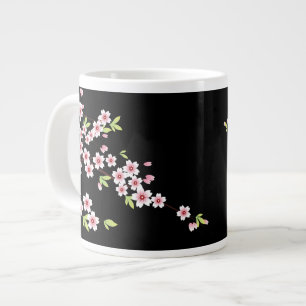 Schwarz mit rosa und grünem Kirschblossom Sakura Jumbo-Tasse