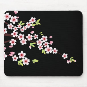 Schwarz mit rosa und grünem Kirschblossom Sakura Mousepad