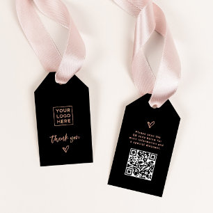 Schwarz mit Rose Gold Script und Herz Danke Geschenkanhänger
