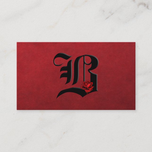 Schwarz mit Rote Rosen Initial B Goth Business Car Visitenkarte (Vorderseite)