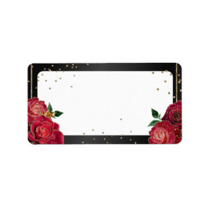 Schwarz mit Rote Rosen Quinceañera-Adressetiketten Adressaufkleber
