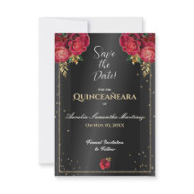 Schwarz mit Rote Rosen Quinceañera Save the Date