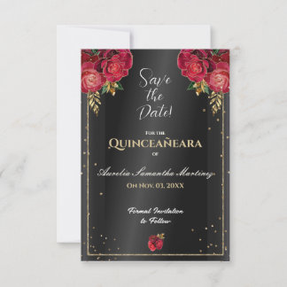 Schwarz mit Rote Rosen Quinceañera Save the Date