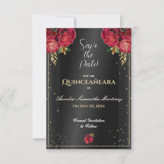 Schwarz mit Rote Rosen Quinceañera Save the Date