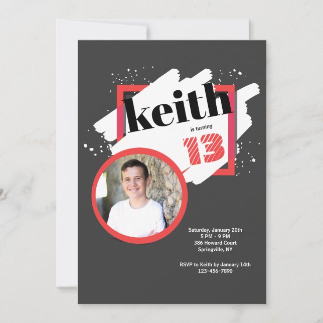 Schwarz mit roten Details Foto Einladung (Vorderseite)