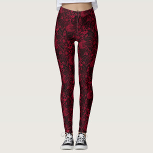 Schwarz mit roten, floralen Spitzen-Leggings Leggings