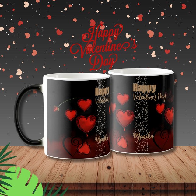 Schwarz mit roten Herzen Verwandlungstasse (Black with Red Hearts Magic Mug)