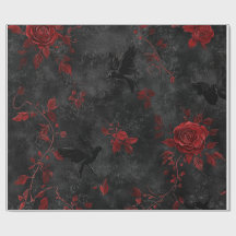 Schwarz mit roten Rosen und Raben – Gothic Floral