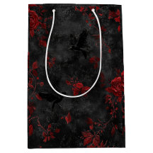 Schwarz mit roten Rosen und Raben – Gothic Floral