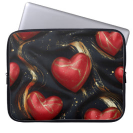 SCHWARZ MIT ROTEN UND GOLD-VALENTINHERZEN LAPTOPSCHUTZHÜLLE