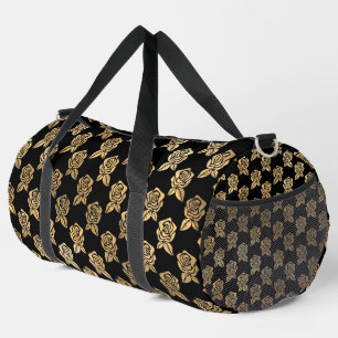 SCHWARZ MIT ROWS DER GOLD-ROSE-BLUME DUFFLE BAG