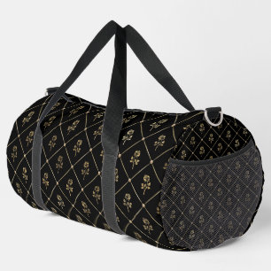 SCHWARZ MIT ROWS DER GOLD-ROSE-BLUME DUFFLE BAG