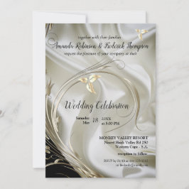 Schwarz mit Silber & Gold auf Champagner Silk Wedd Einladung