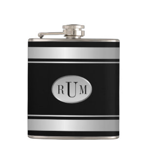Schwarz mit Silberstreifen Borders Monogram Flask Flachmann