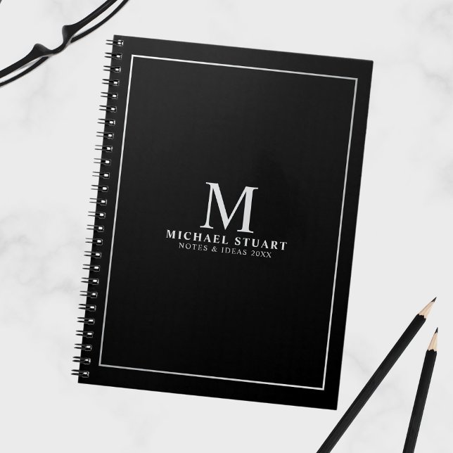 Schwarz mit Silver Personalisierten Monogramm und  Notizblock (Von Creator hochgeladen)