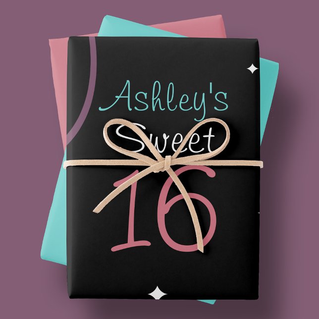 Schwarz mit Sternen und Wirbel süß 16 Geschenkpapier Set (Von Creator hochgeladen)