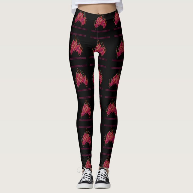 Schwarz mit Traubwein-Farbmustern Leggings (Vorderseite)