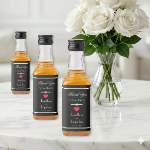 Schwarz mit Weiß Hochzeit Klassisch 'Danke' Mini Alkoholflaschenetikett